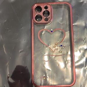 iP 13 pro max - bedazzled heart clear case
